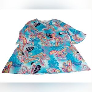 Beautiful blue paisley bell sleeve tunic with pockets‎