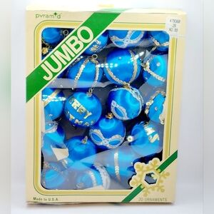 RARE 20 piece Vintage Jumbo Satin Sheen Blue‎ with sequin design Original Box