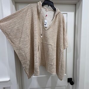 Echo design Beige Striped Hooded Poncho