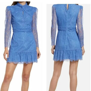 SAYLOR Jayme Lace Mini Long Sleeve Dress In Cornflower Blue Periwinkle Size Sm