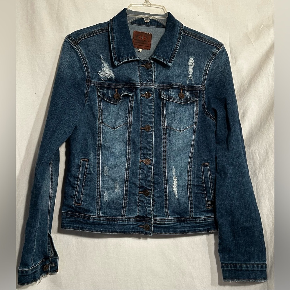 GIRLS TEENS LARGE ENJEAN BLUE DISTRESSED DENIM JEAN JACKET