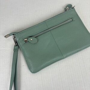 befen-leather clutch bag with wrist strap/mint leather