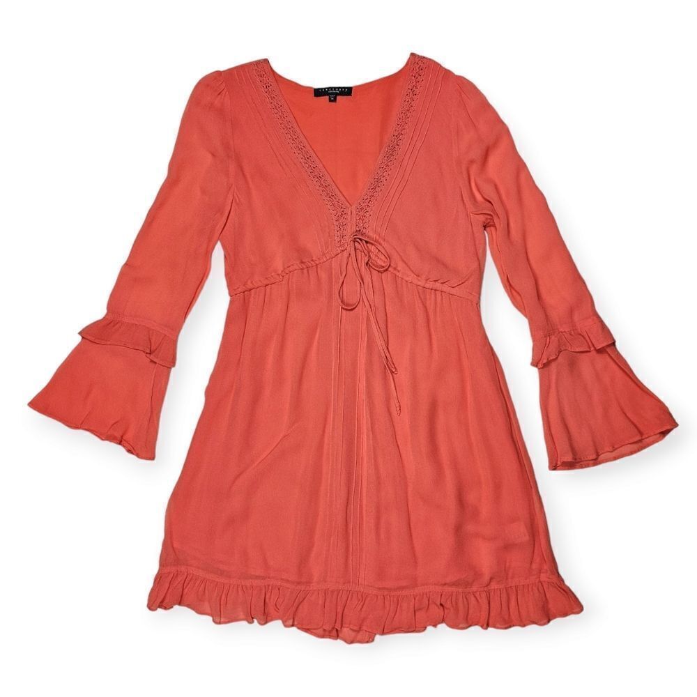 Sanctuary Coral Orange Bell‎ Sleeve Boho Mini Dress Women's Size Medium