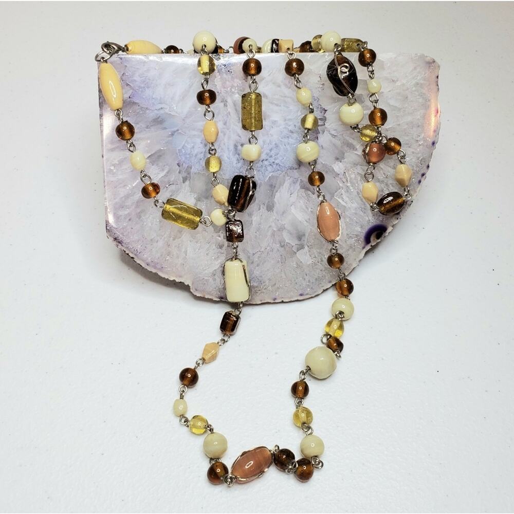 Unbranded Art Deco Silver-Tone Autumn Bead Flapper Necklace Vintage