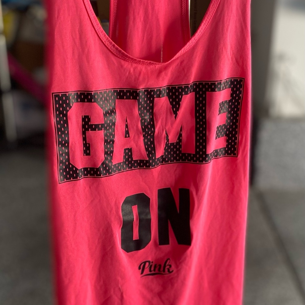 PINK Victoria's Secret Pink and Black Game On Racerback Tank
