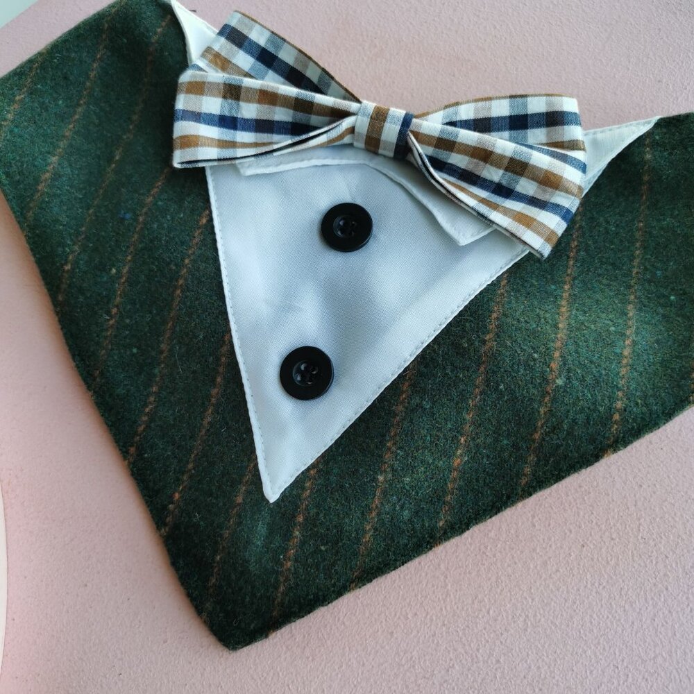 Pet Tuxedo Suit Bandana Bowtie For Dogs & Cats - Adjustable Triangle Scarf Acces - Picture 2 of 5