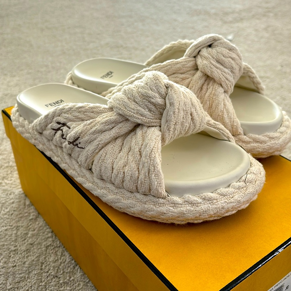 Fendi Cream Knotted Sandals