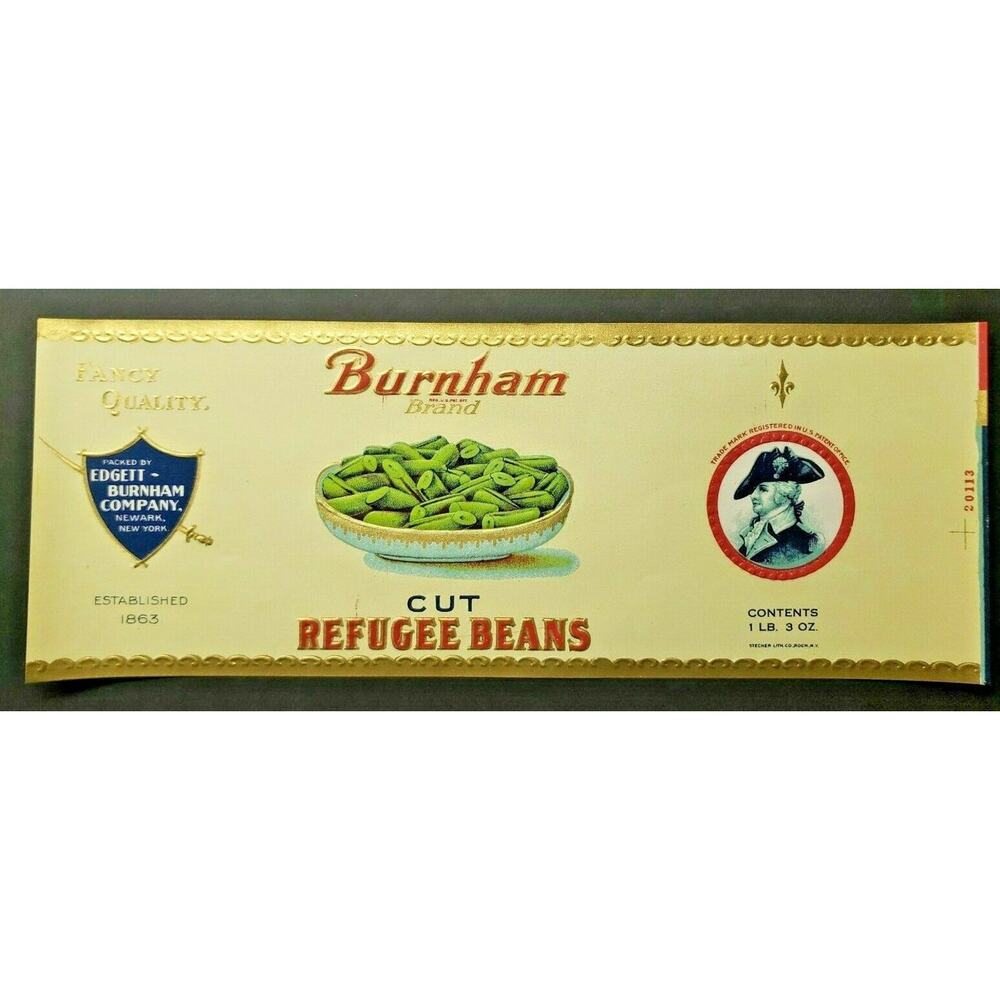 Vintage Burnham Brand Cut Beans Edgett Burnham Co New York 1940s Can Label Z2