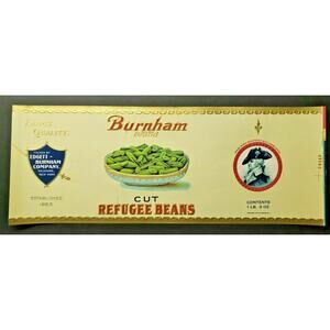 Vintage Burnham Brand Cut Beans Edgett Burnham Co New York 1940s Can Label Z2
