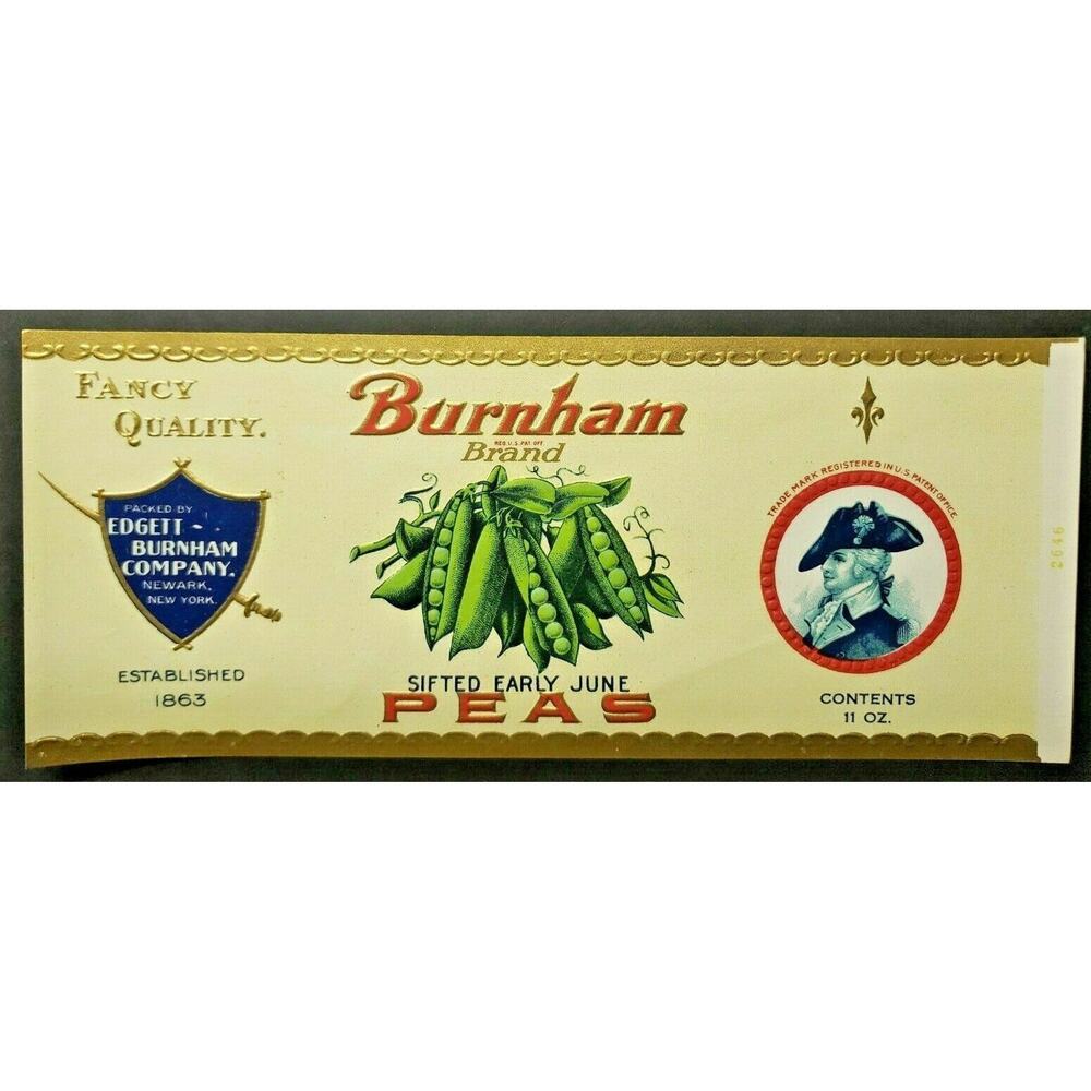Vintage Burnham Brand June Peas Edgett Burnham Co New York 1940s Can Label Z2