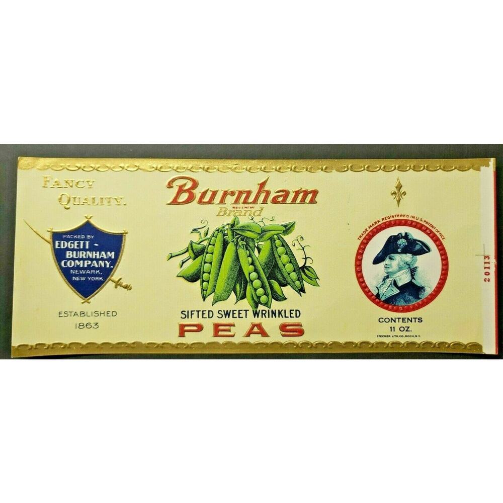 Vintage Burnham Brand Wrinkled Pea Edgett Burnham Co New York 1940s Can Label Z2