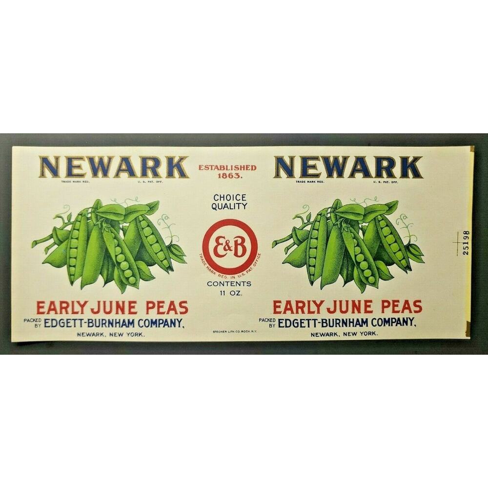 Vintage Newark Brand June Peas Edgett Burnham Co New York 1940s Can Label Z2