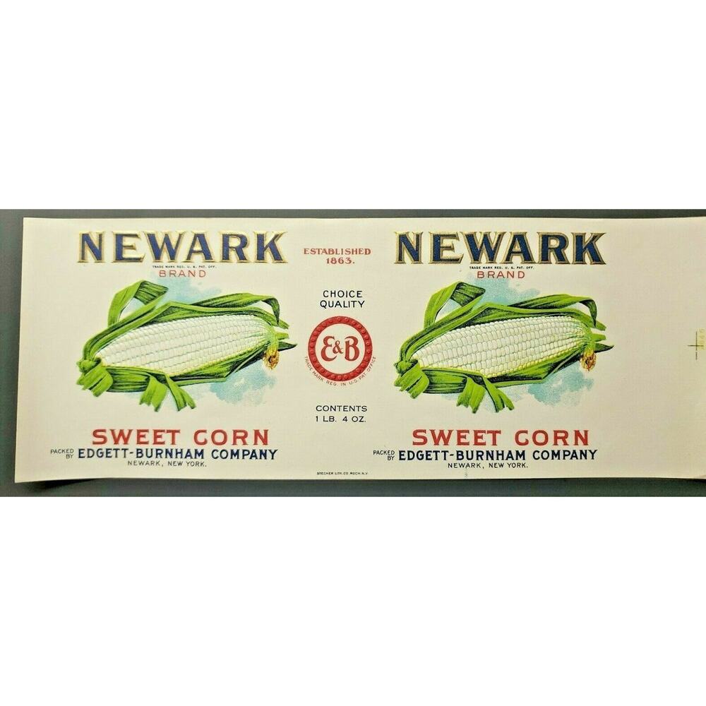 Vintage Newark Brand Sweet Corn Edgett Burnham Co New York 1940s Can Label Z2
