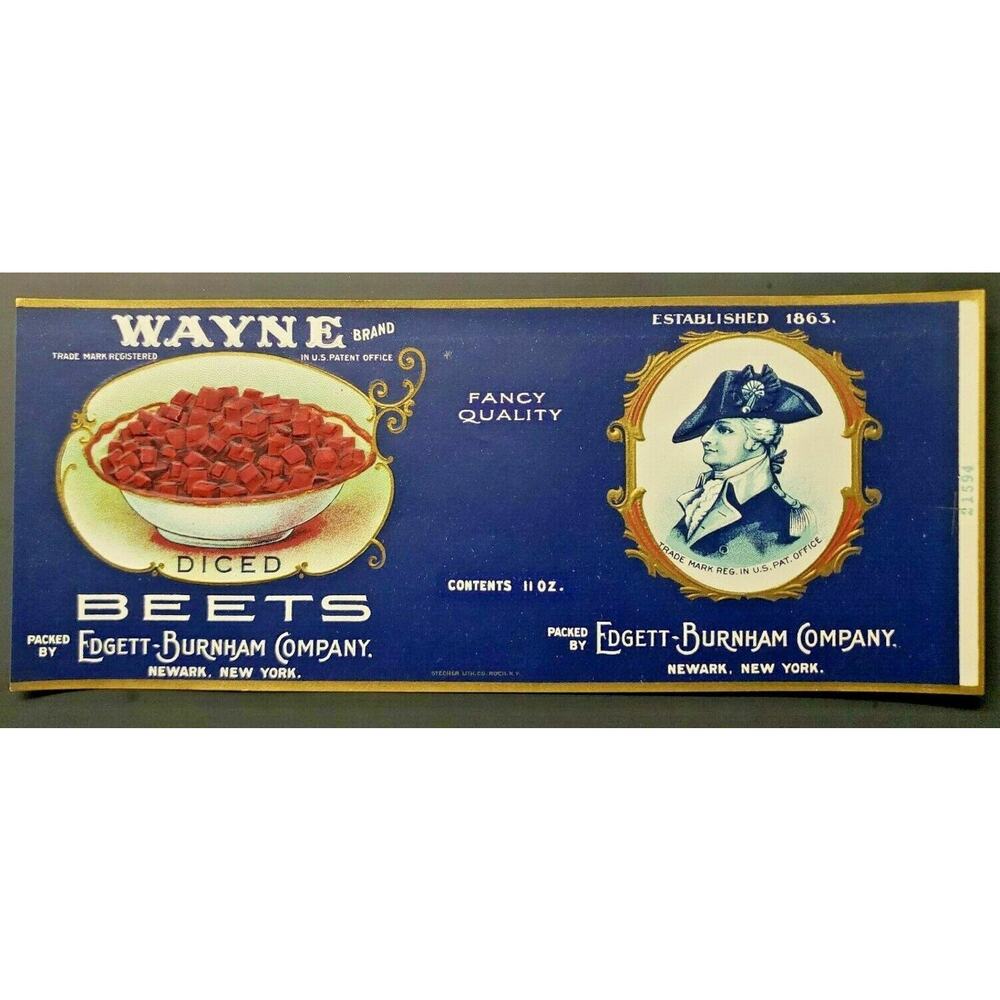 Vintage Wayne Brand Red Beets Edgett Burnham Co New York 1940s Can Label Z2