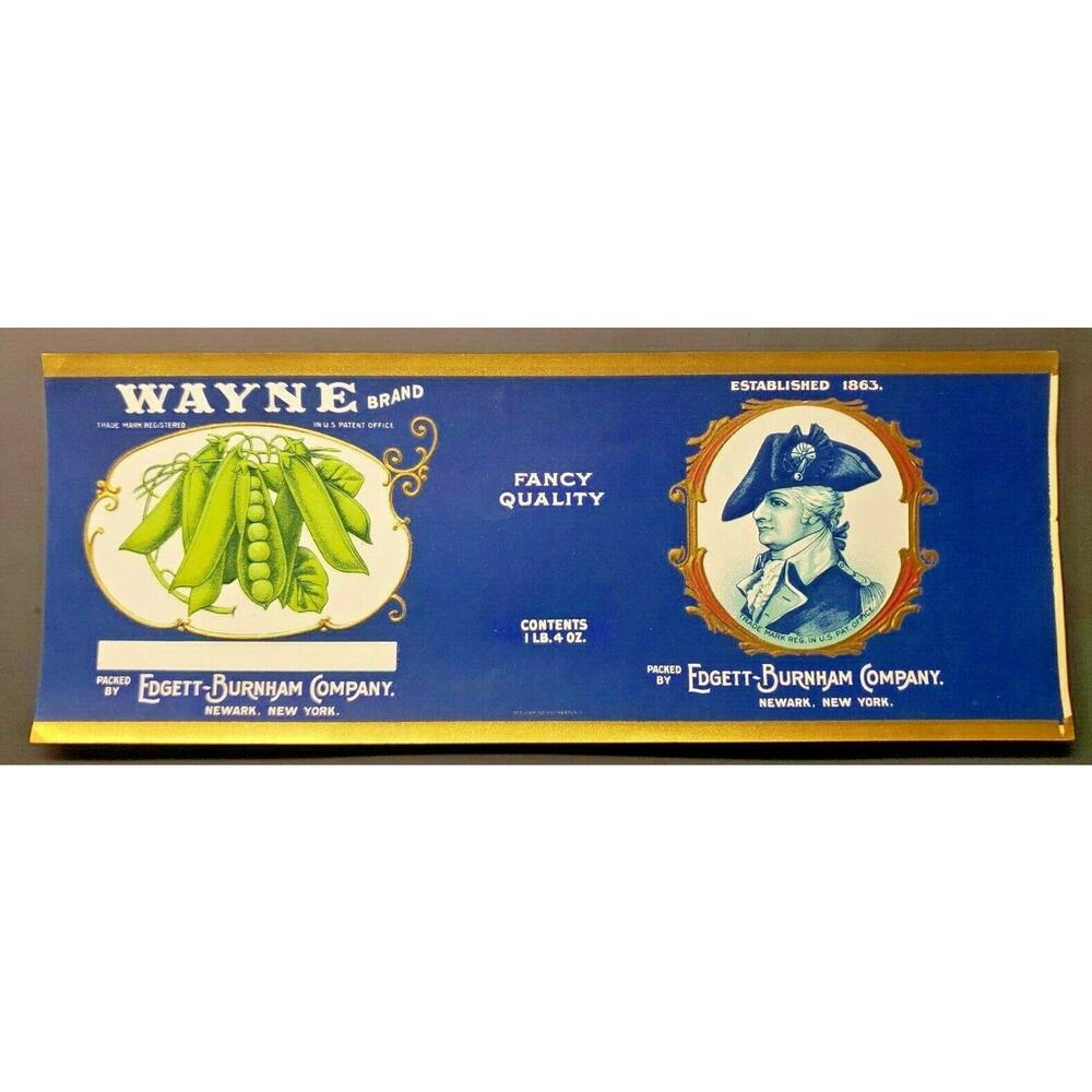 Vintage Wayne Brand Blank Peas Edgett Burnham Co New York 1940s Can Label Z2