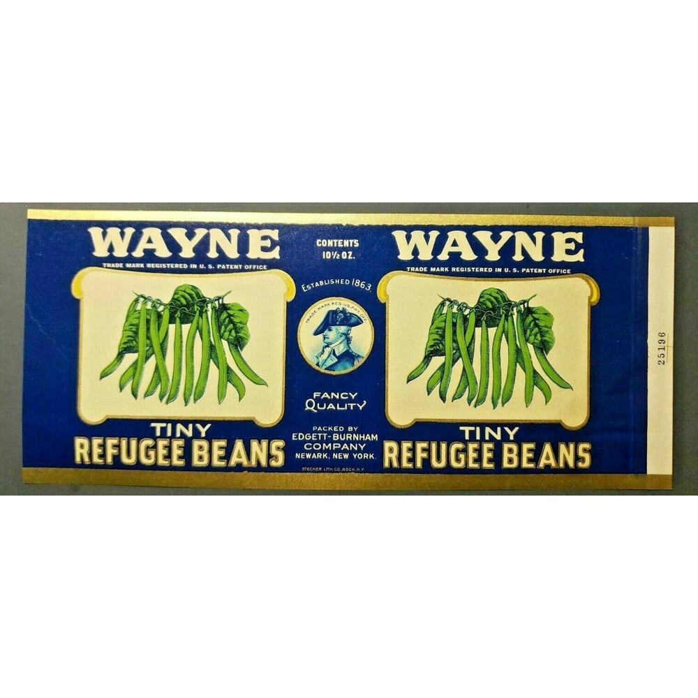 Vintage Wayne Brand Tiny Beans Edgett Burnham Co New York 1940s Can Label B-2