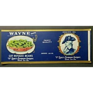 Vintage Wayne Brand Cut Beans Edgett Burnham Co New York 1940s Can Label Z2