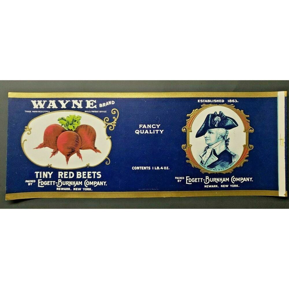 Vintage Wayne Brand Red Beets Edgett Burnham Co New York 1940s Can Label B-2