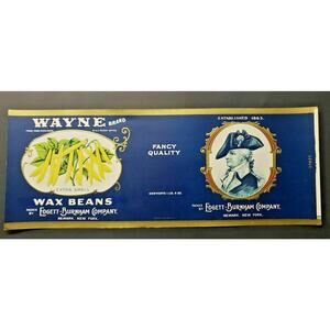 Vintage Wayne Brand Wax Beans Edgett Burnham Co New York 1940s Can Label Z2