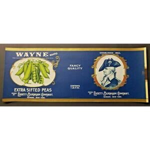 Vintage Wayne Brand Sifted Peas Edgett Burnham Co New York 1940s Can Label Z2