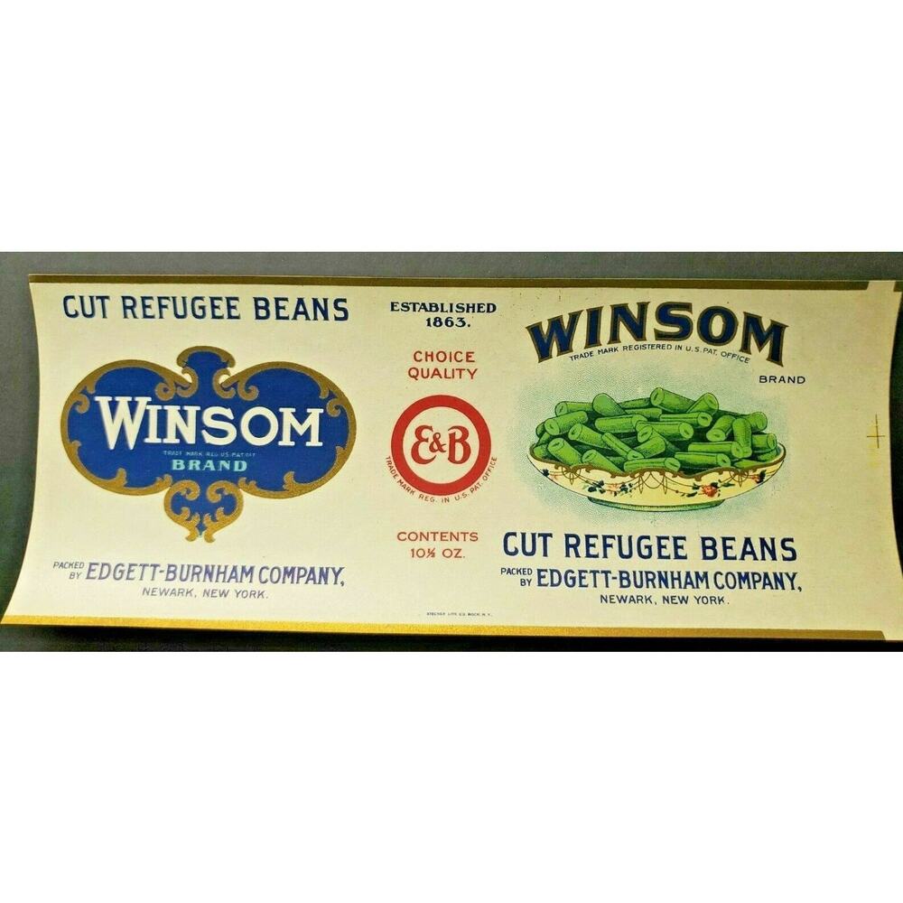 Vintage Winsom Brand Cut Beans Edgett Burnham Co New York 1940s Can Label B-2