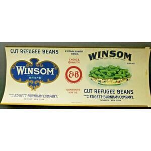 Vintage Winsom Brand Cut Beans Edgett Burnham Co New York 1940s Can Label B-2