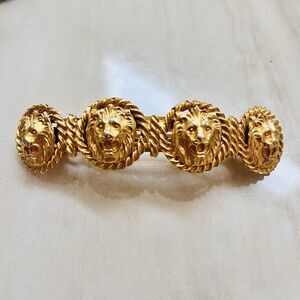 VTG Anne Klein Hair Clip 4 Lions Head Logo Elegant Gold barrette Made In France