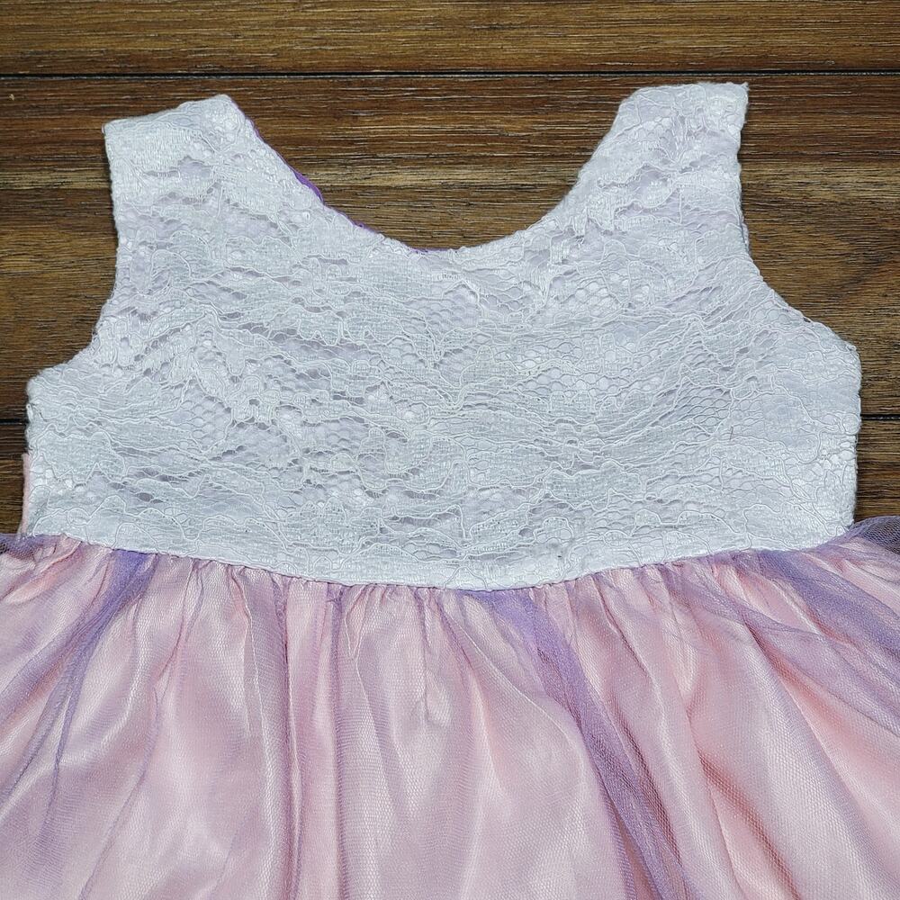 Pink & White Lace & Tulle Sleeveless Dress w/ Large Bow - Size 2T - Picture 2 of 6