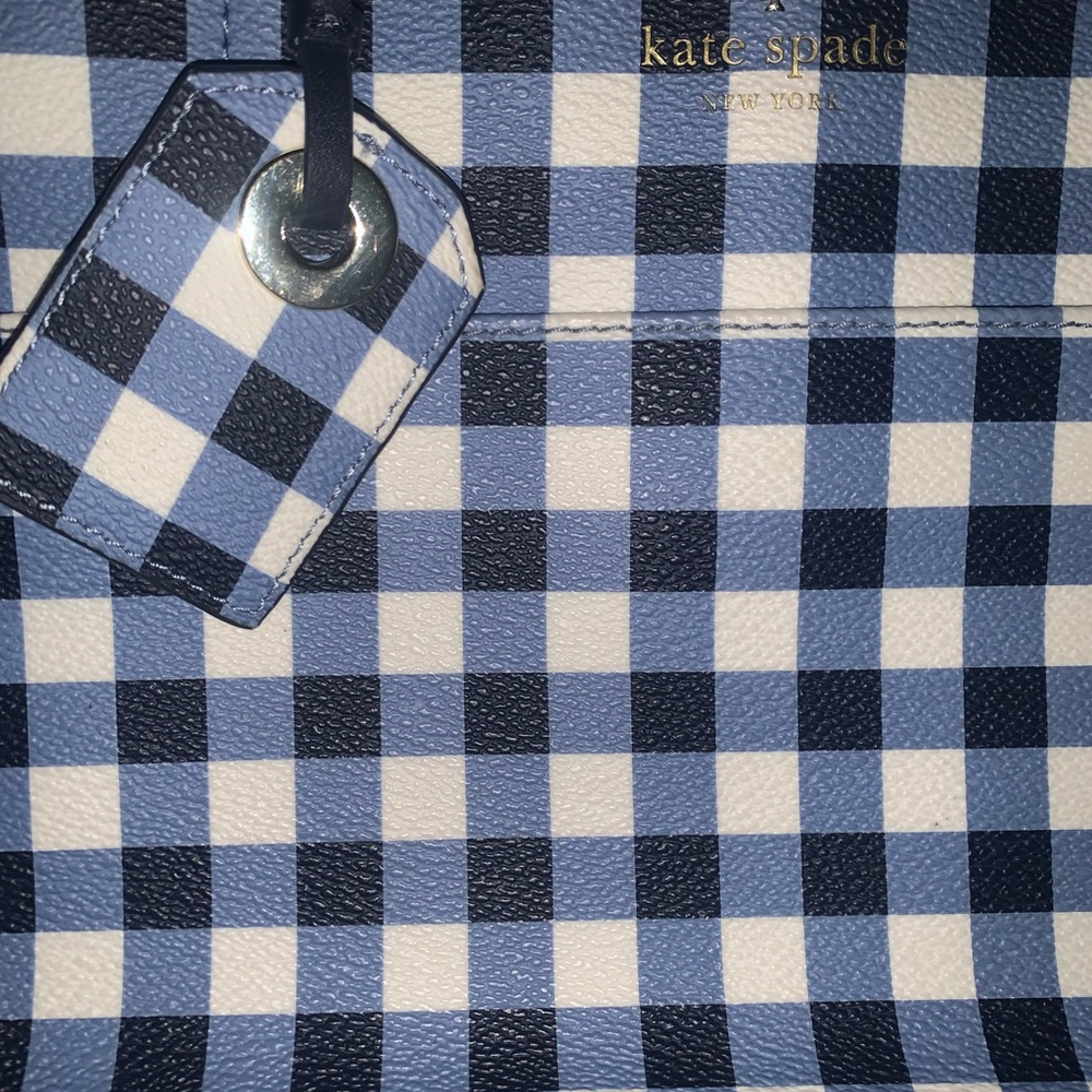 Kate Spade Blue Tote Bag with Gingham Pattern - Picture 2 of 7