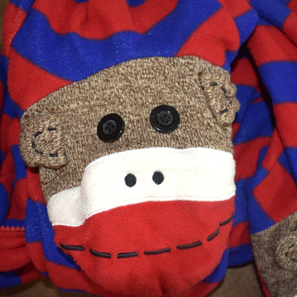 Nick & Nora Large Striped Sock Monkey Footed Footie Pajamas PJs One Piece - Picture 11 of 12