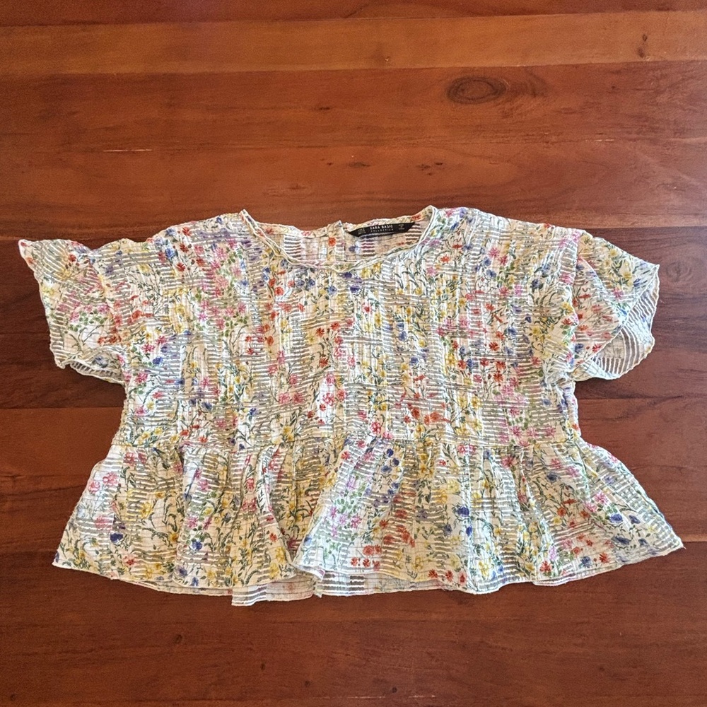 Zara Floral Peplum Crop Blouse