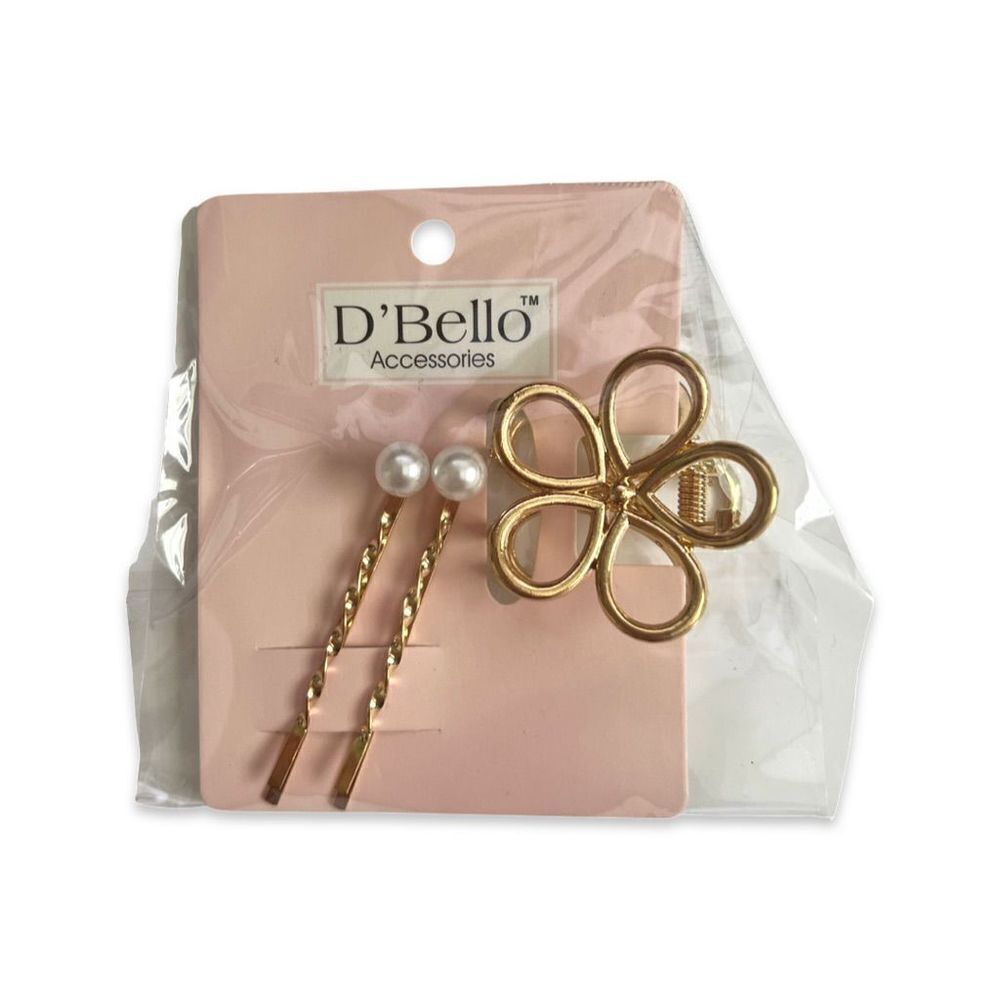 Set of 3 D'Bello Pearl Bobby Pins and Flower Hair Barette