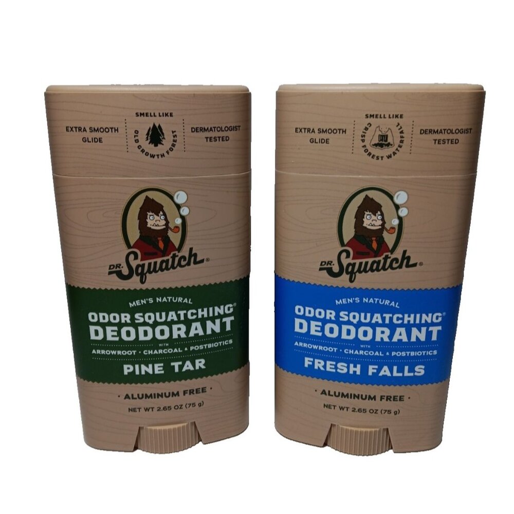 Dr.Squatch Fresh Falls & Pine Tar 2.65 oz Men's Natural Deodorant Lot of 2