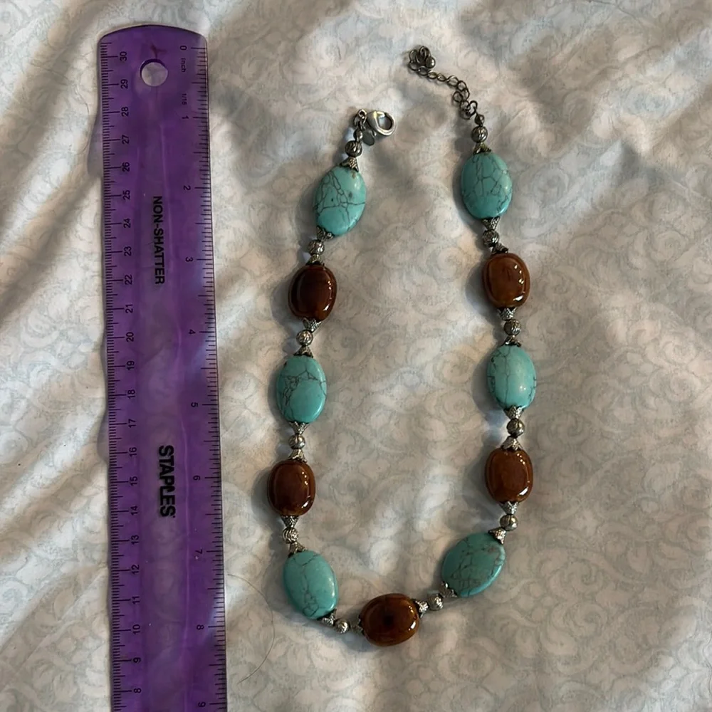 Turquoise and Brown Beaded Necklace - Picture 1 of 1