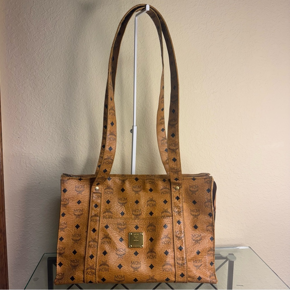 MCM Cognac Monogram Visetos Shopper Tote - Picture 1 of 14
