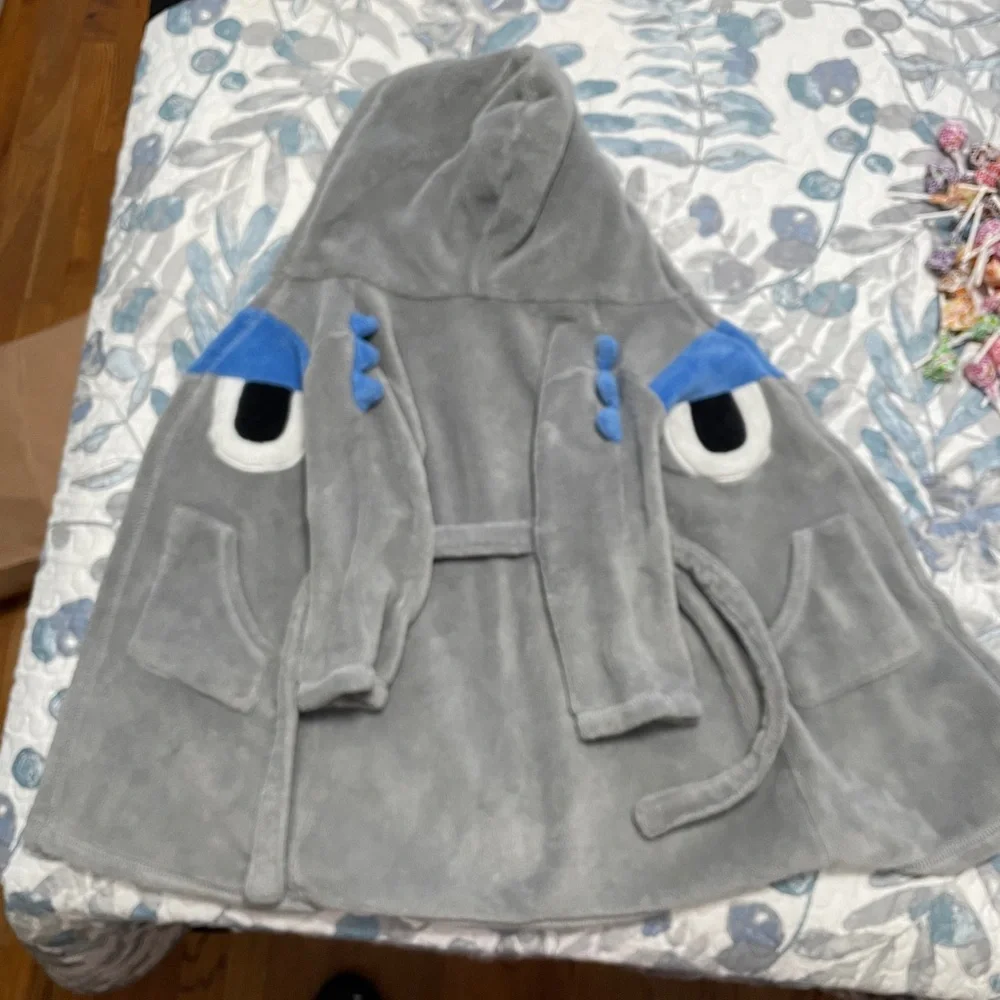 GAP Kids Gray Hooded Dinosaur Robe - Toddler size 2 - Picture 2 of 5