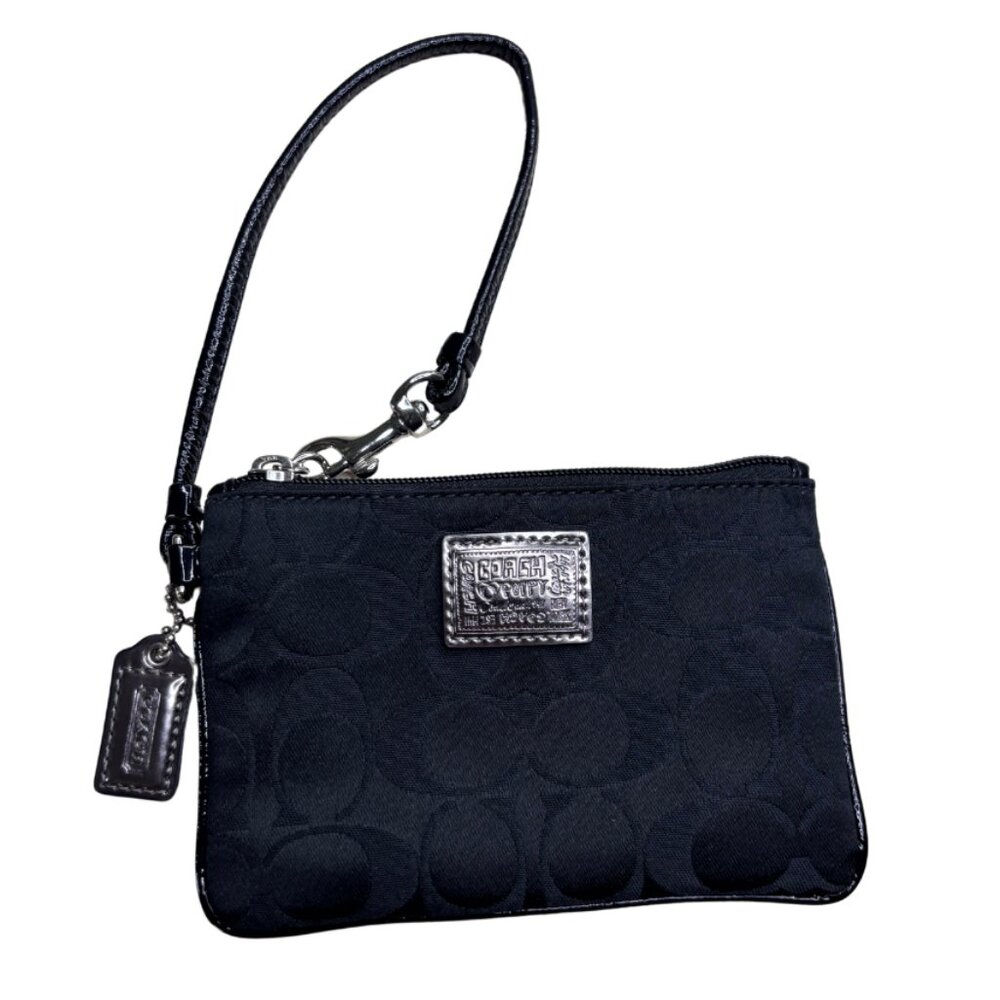Coach Signature Poppy Wristlet Pouch with Coach Hangtag Black