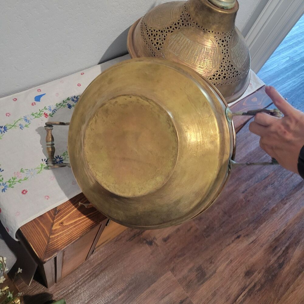 Antique Arabic Turkish Brass Brazier, Pierced Brass Dome Crescent Moon and Star - Picture 10 of 16