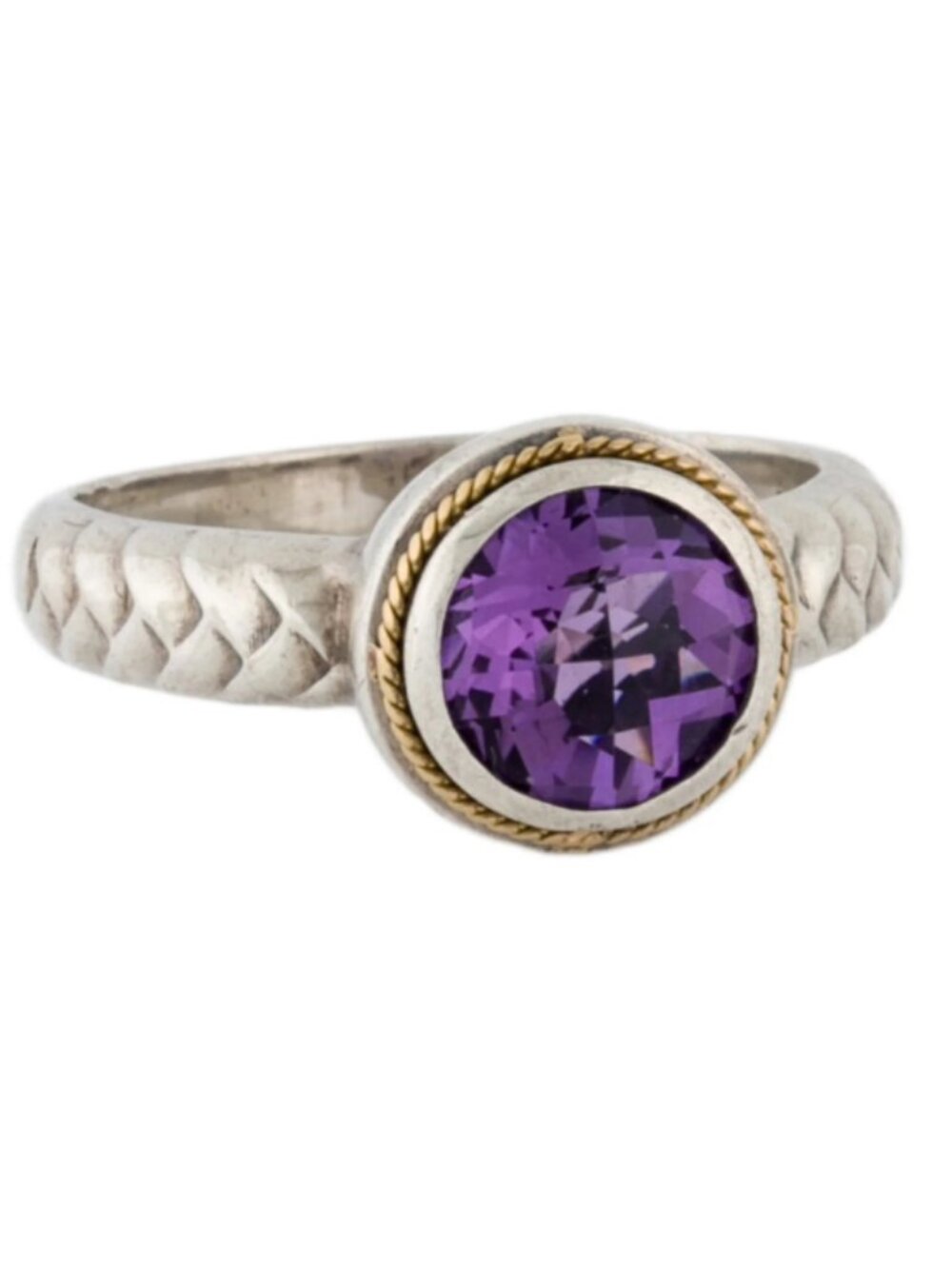 Effy NWT 18K Gold & Sterling Silver Amethyst AMY Cocktail Ring, Size 7
