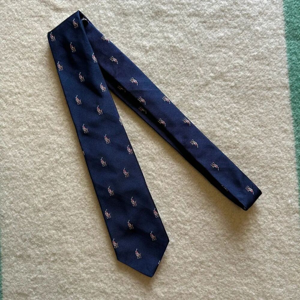 Vintage Polo Ralph Lauren Men's Silk All Over Print Pony Tie Made In Italy