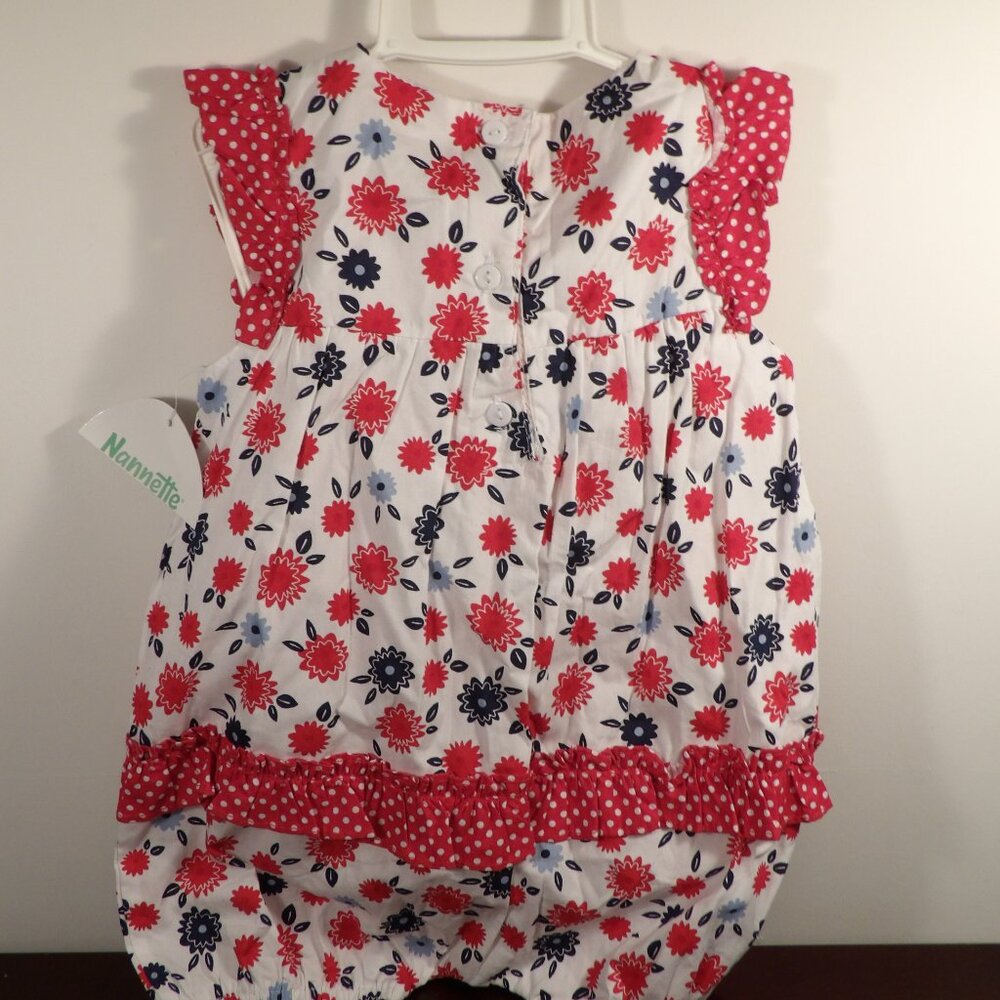 Red White Blue Floral Polka Dot Bubble Romper Nannette 18 Months nwt - Picture 5 of 5