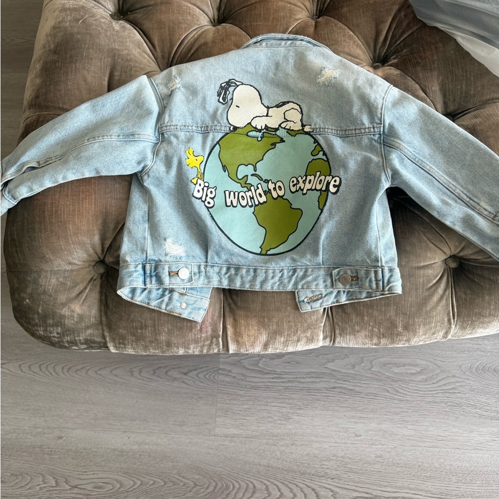 Zara Blue Jean Jacket with Cartoon Design