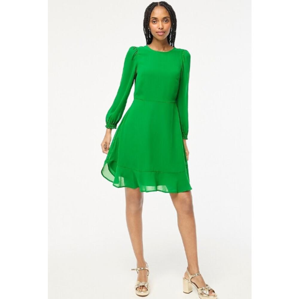 NWT J.Crew Mini Dress with Flounce Hem Size 6 Emerald Green