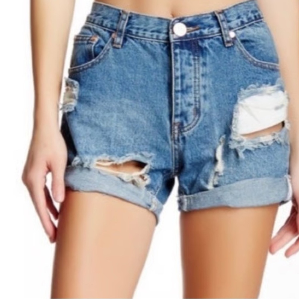 One Teaspoon Blue Distressed Jean Shorts