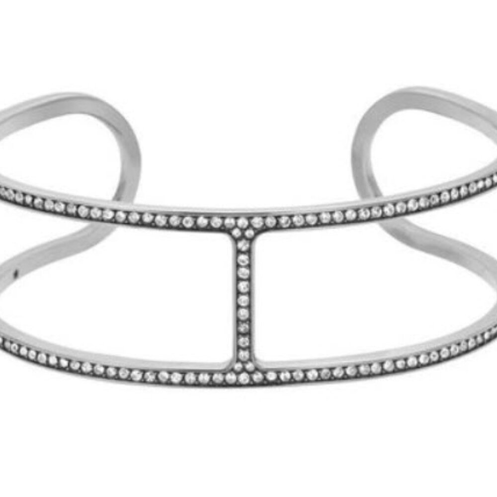 MICHAEL KORS Silver Tone Brilliance Cuff Bracelet Crystals Pave w/Pouch