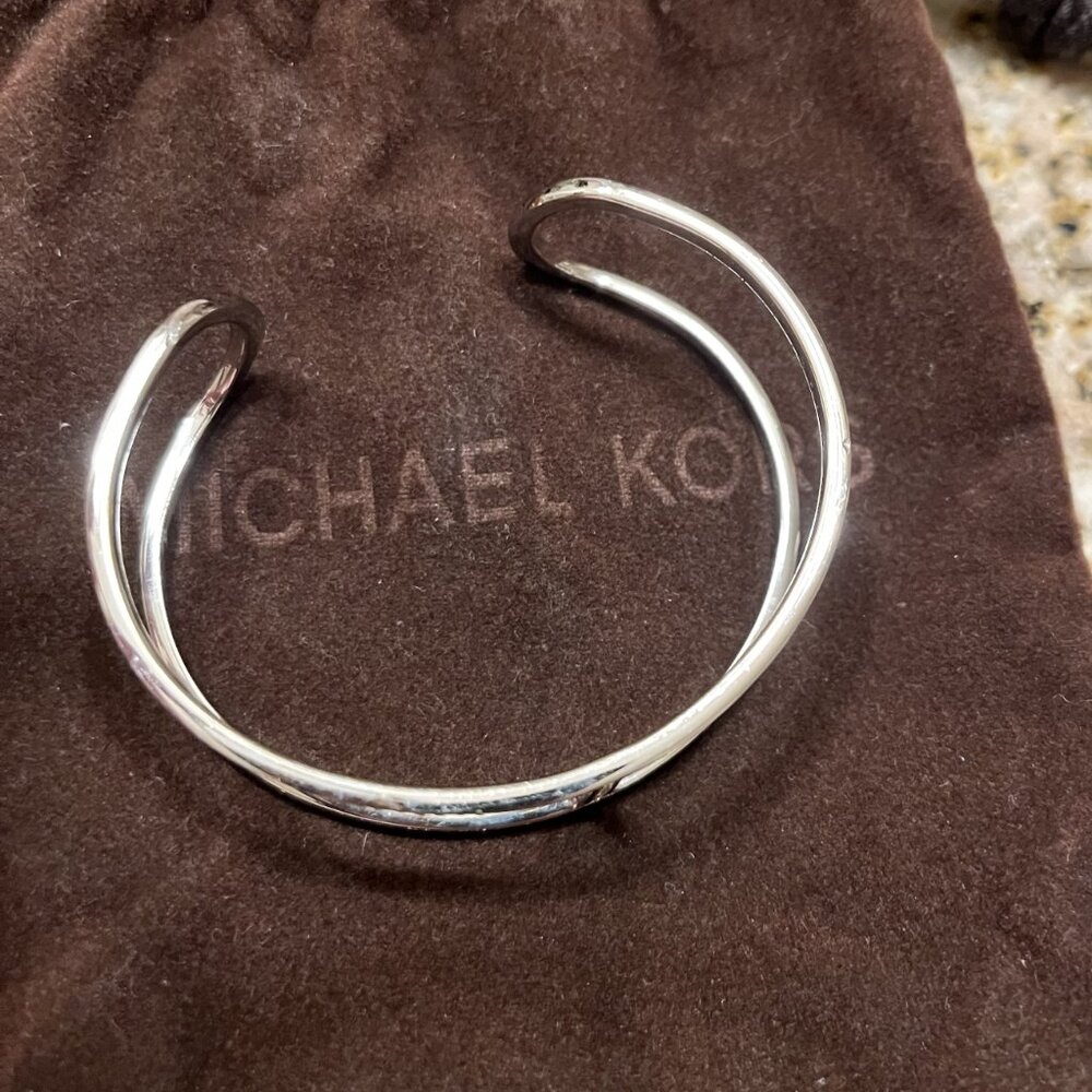 MICHAEL KORS Silver Tone Brilliance Cuff Bracelet Crystals Pave w/Pouch - Picture 3 of 4