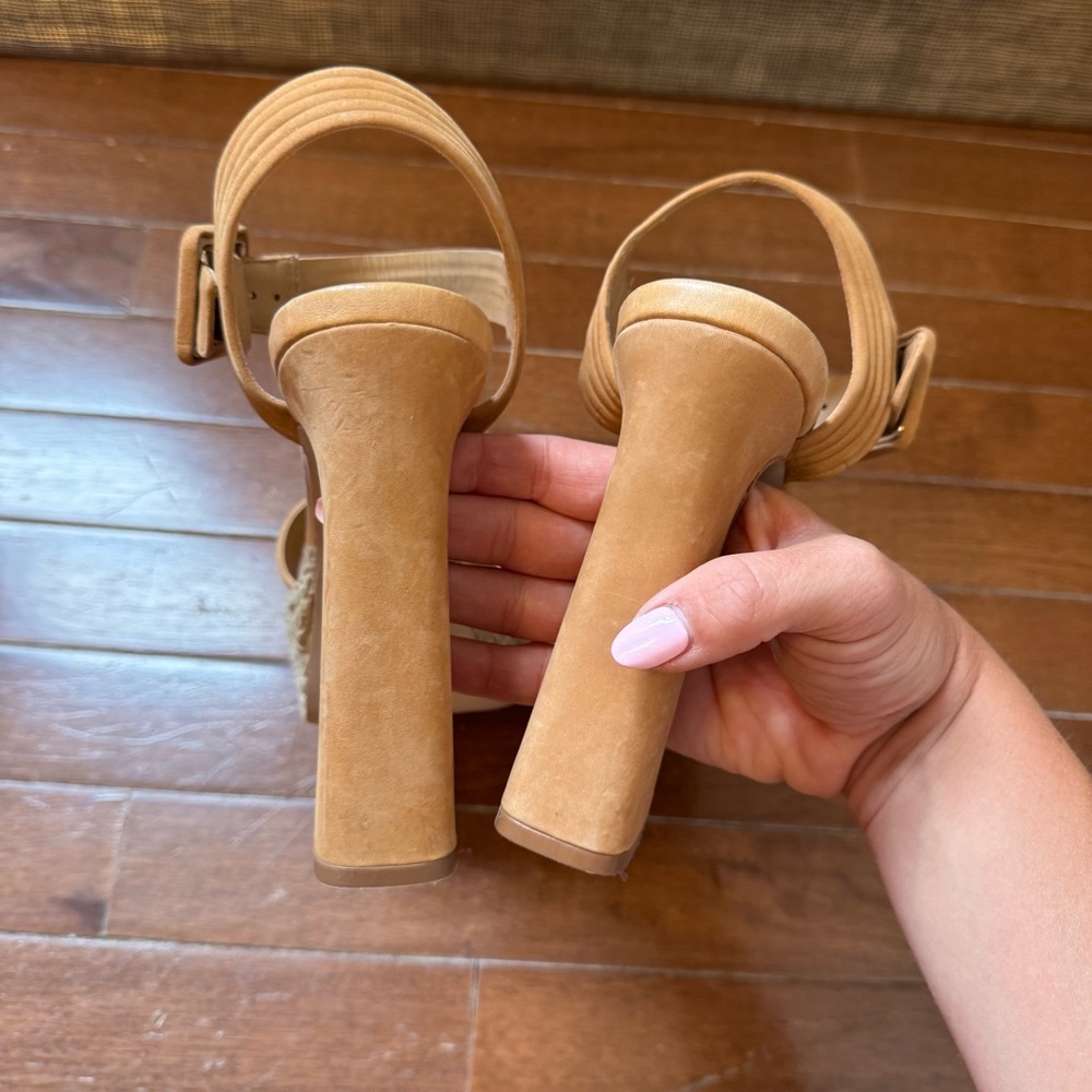 NWT Schutz Blisse Platform Tan Leather Sandals - Picture 2 of 5