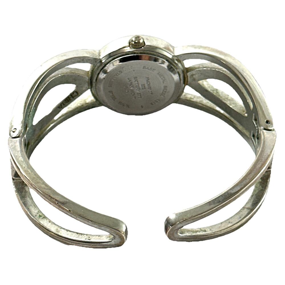Vintage Silver-Tone Cuff Bracelet Watch with Rhinestones – Japan Movement Works - Picture 5 of 7