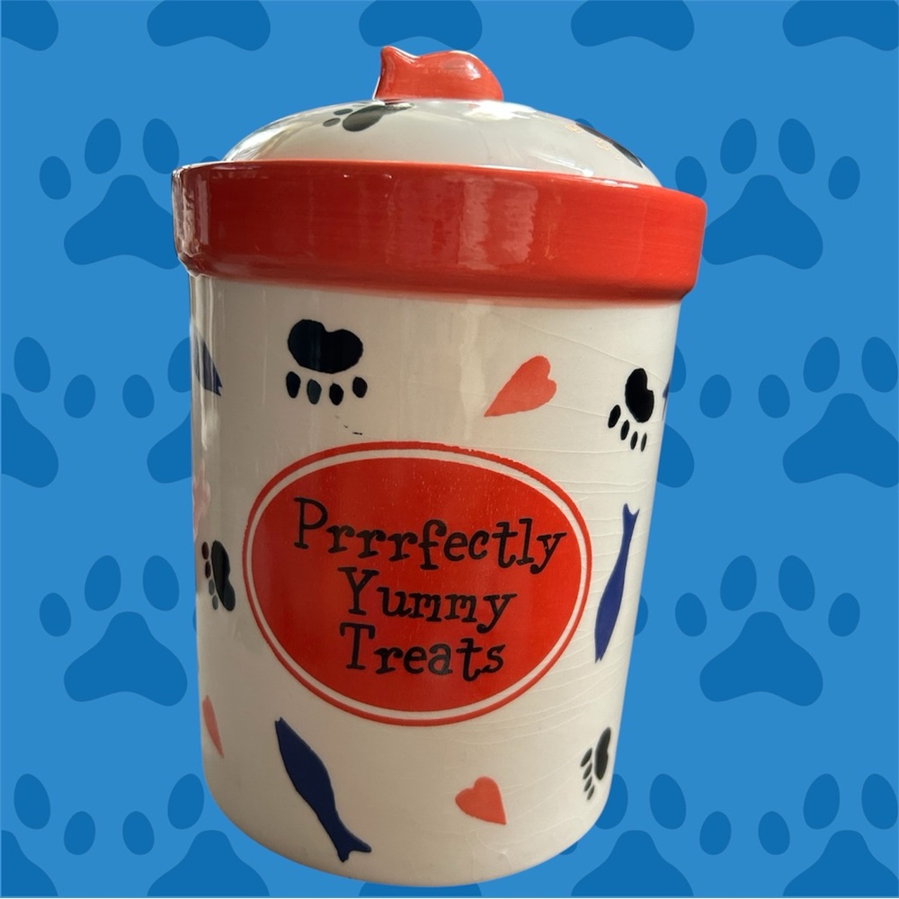 Cat Treat Jar with Orange and Black Accents