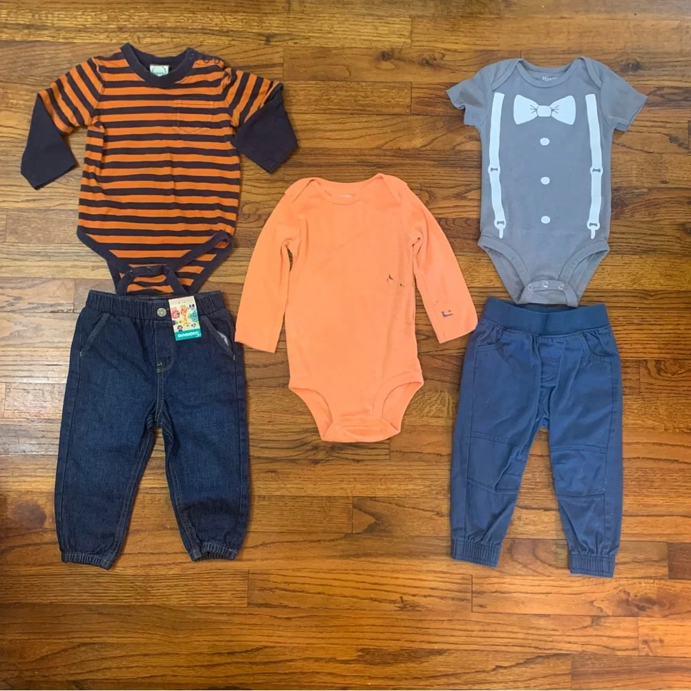 Baby Toddler Boy Clothes Bundle
LS Blue & Orange Stripe Onesie
Jean Pants NWT - Picture 2 of 12